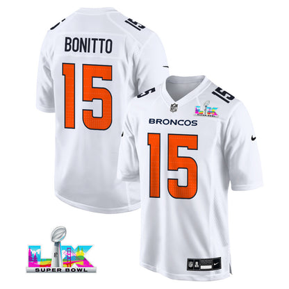 Nik Bonitto 15 Denver Broncos 2026 Super Bowl LX - White Tundra Fashion Game Jersey