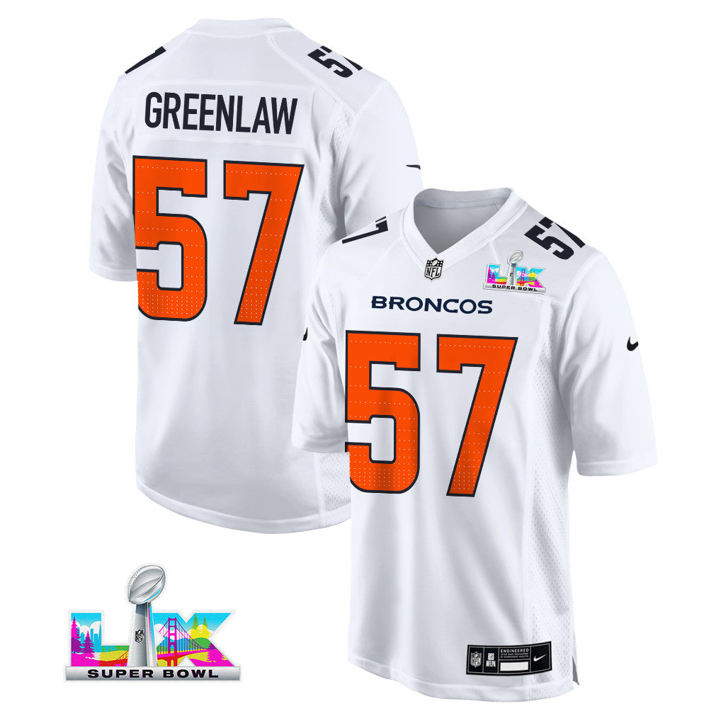 Dre Greenlaw 57 Denver Broncos 2026 Super Bowl LX - White Tundra Fashion Game Jersey