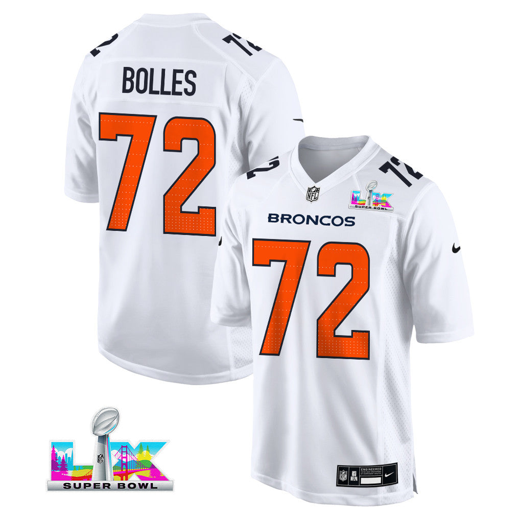Garett Bolles 72 Denver Broncos 2026 Super Bowl LX - White Tundra Fashion Game Jersey