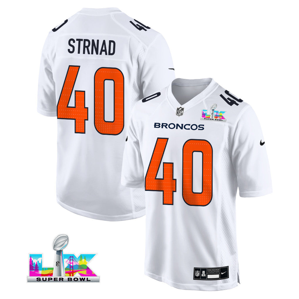 Justin Strnad 40 Denver Broncos 2026 Super Bowl LX - White Tundra Fashion Game Jersey