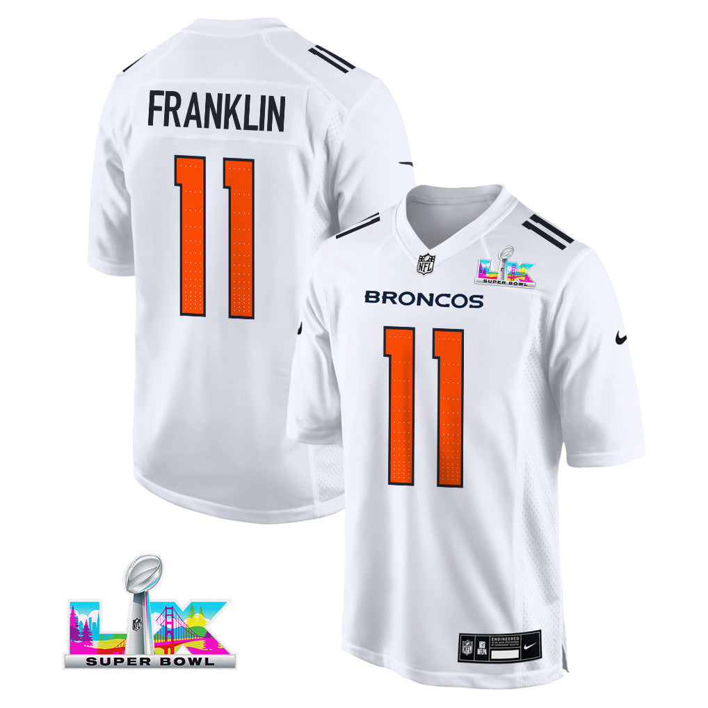 Troy Franklin 11 Denver Broncos 2026 Super Bowl LX - White Tundra Fashion Game Jersey