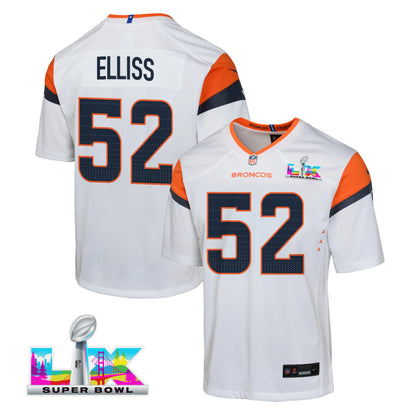 Jonah Elliss 52 Denver Broncos YOUTH 2026 Super Bowl LX - White Road Team Jersey