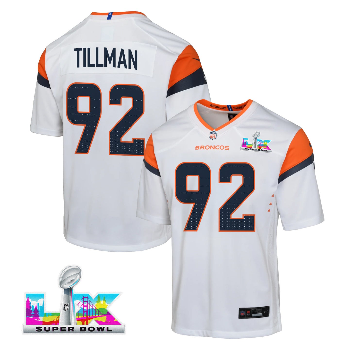 Dondrea Tillman 92 Denver Broncos YOUTH 2026 Super Bowl LX - White Road Team Jersey
