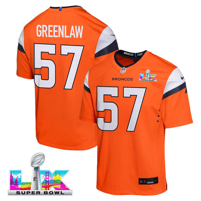Dre Greenlaw 57 Denver Broncos YOUTH - 2026 Super Bowl LX Orange Game Team Jersey