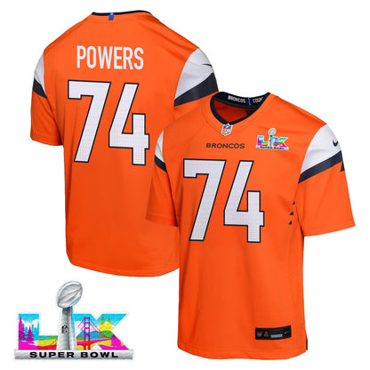 Ben Powers 74 Denver Broncos YOUTH - 2026 Super Bowl LX Orange Game Team Jersey