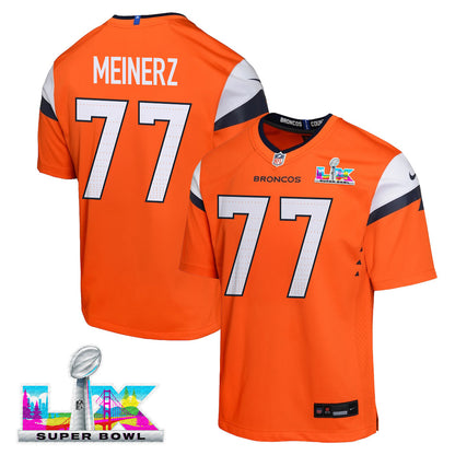 Quinn Meinerz 77 Denver Broncos YOUTH - 2026 Super Bowl LX Orange Game Team Jersey