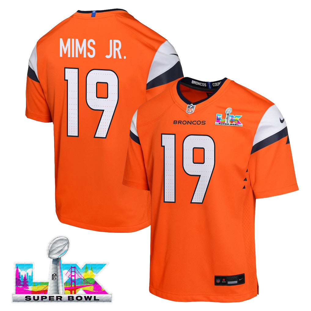 Marvin Mims Jr. 19 Denver Broncos YOUTH - 2026 Super Bowl LX Orange Game Team Jersey