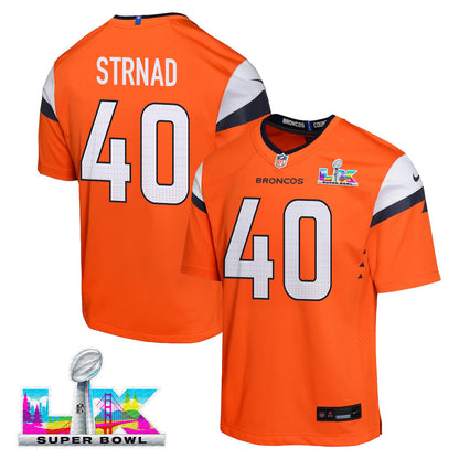 Justin Strnad 40 Denver Broncos YOUTH - 2026 Super Bowl LX Orange Game Team Jersey