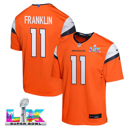 Troy Franklin 11 Denver Broncos YOUTH - 2026 Super Bowl LX Orange Game Team Jersey