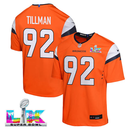 Dondrea Tillman 92 Denver Broncos YOUTH - 2026 Super Bowl LX Orange Game Team Jersey