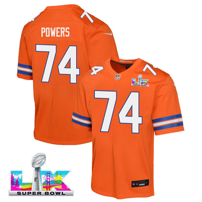 Ben Powers 74 Denver Broncos YOUTH 2026 Super Bowl LX - Orange Game Jersey
