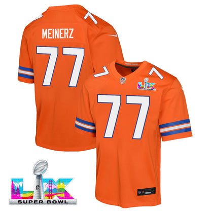 Quinn Meinerz 77 Denver Broncos YOUTH 2026 Super Bowl LX - Orange Game Jersey