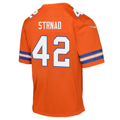 Justin Strnad 42 Denver Broncos YOUTH 2026 Super Bowl LX - Orange Game Jersey