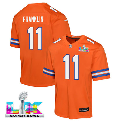 Troy Franklin 11 Denver Broncos YOUTH 2026 Super Bowl LX - Orange Game Jersey