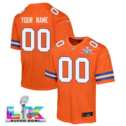 Denver Broncos YOUTH 2026 Super Bowl LX - Custom Orange Game Jersey