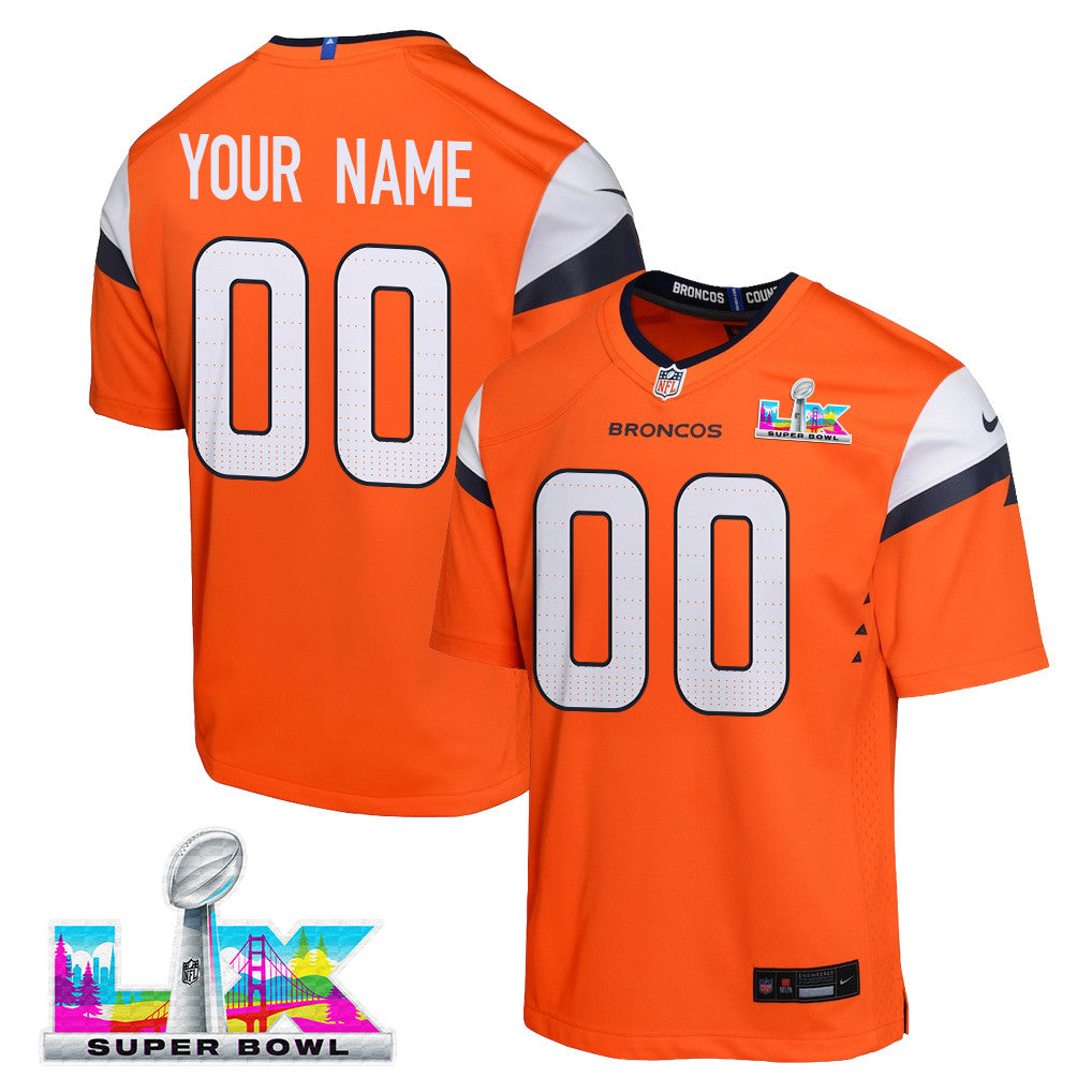 Denver Broncos YOUTH Custom - 2026 Super Bowl LX Orange Game Team Jersey