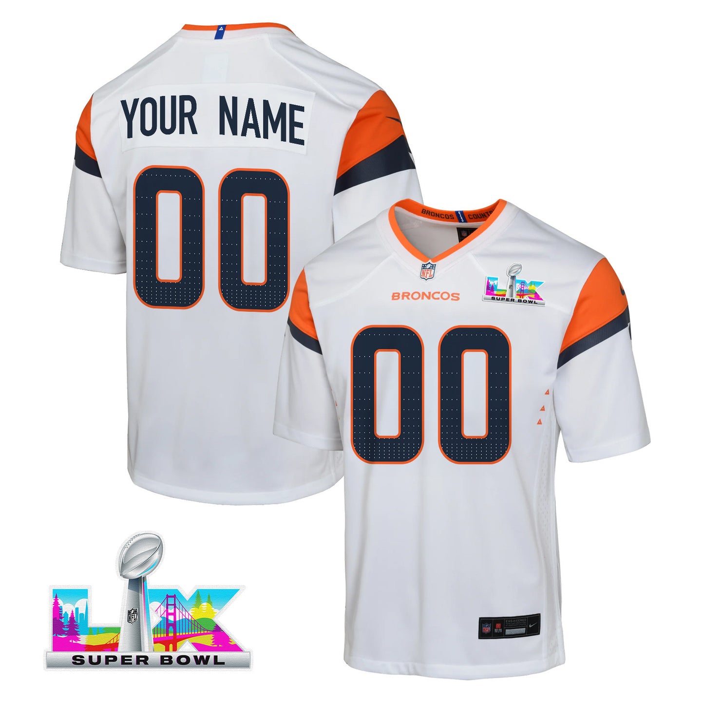 Denver Broncos YOUTH 2026 Super Bowl LX - Custom White Road Team Jersey