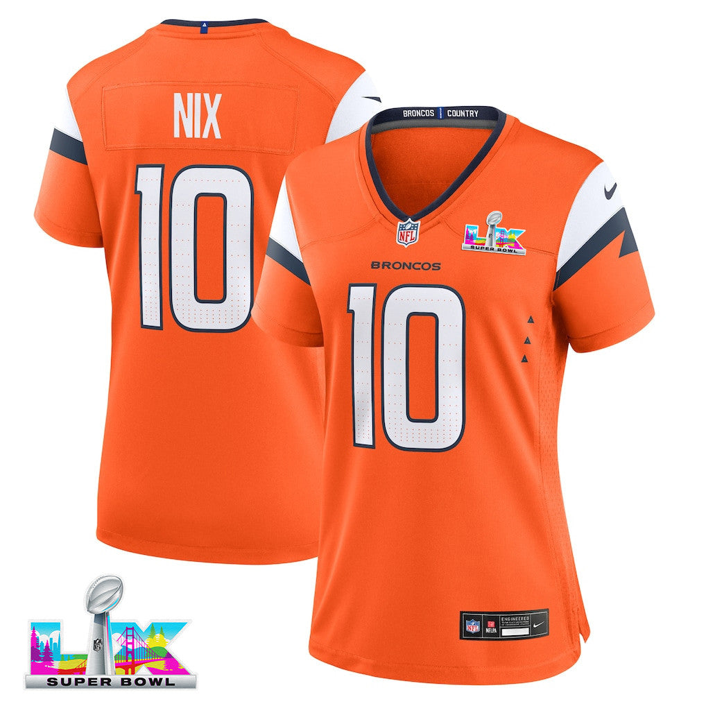 Bo Nix 10 Women's Denver Broncos 2026 Super Bowl LX - Orange Game Jersey