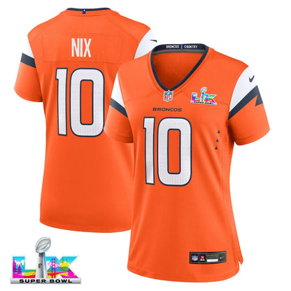 Bo Nix 10 Women's Denver Broncos 2026 Super Bowl LX - Orange Game Jersey