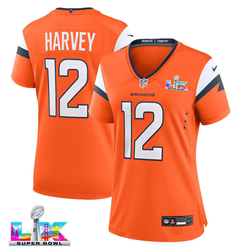 RJ Harvey 12 Women's Denver Broncos 2026 Super Bowl LX - Orange Game Jersey