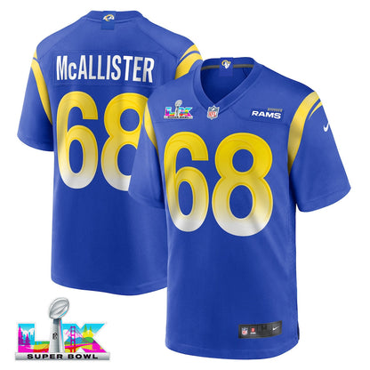 Mike McAllister 68 Los Angeles Rams 2026 Super Bowl LX - Royal Game Player Jersey