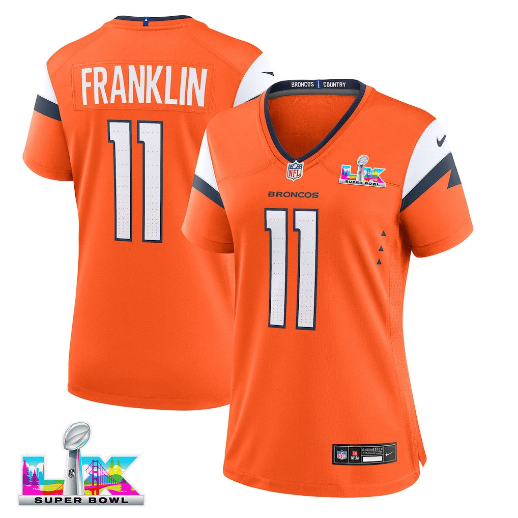 Troy Franklin 11 Women's Denver Broncos 2026 Super Bowl LX - Orange Game Jersey