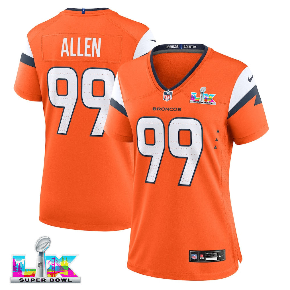 Zach Allen 99 Women's Denver Broncos 2026 Super Bowl LX - Orange Game Jersey
