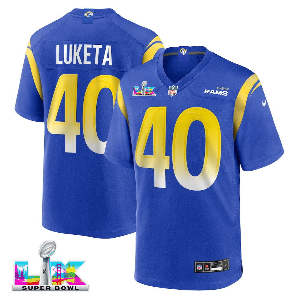 Jesse Luketa 40 Los Angeles Rams 2026 Super Bowl LX - Royal Game Player Jersey