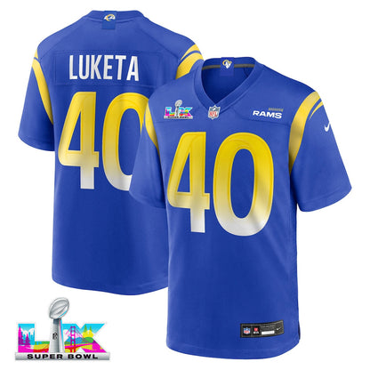 Jesse Luketa 40 Los Angeles Rams 2026 Super Bowl LX - Royal Game Player Jersey