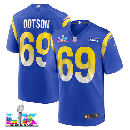 Kevin Dotson 69 Los Angeles Rams 2026 Super Bowl LX - Royal Game Player Jersey