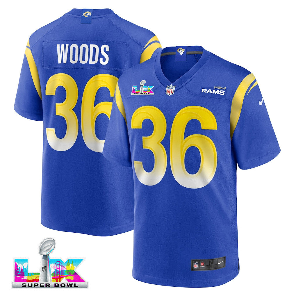 Charles Woods 36 Los Angeles Rams 2026 Super Bowl LX - Royal Game Player Jersey