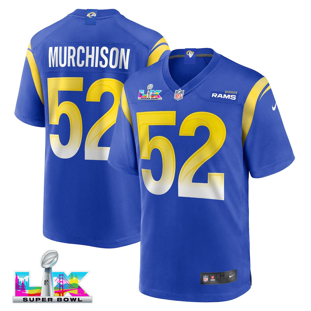 Larrell Murchison 52 Los Angeles Rams 2026 Super Bowl LX - Royal Game Player Jersey