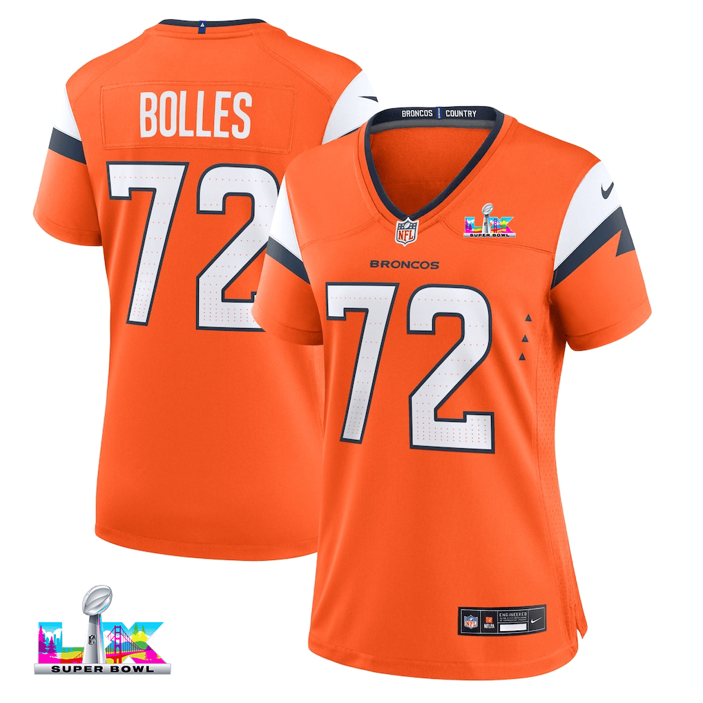 Garett Bolles 72 Women's Denver Broncos 2026 Super Bowl LX - Orange Game Jersey