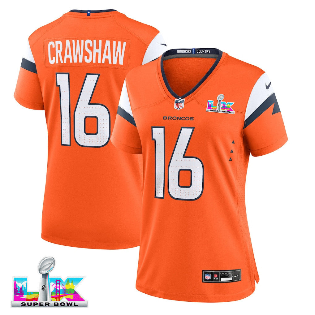 Jeremy Crawshaw 16 Women's Denver Broncos 2026 Super Bowl LX - Orange Game Jersey