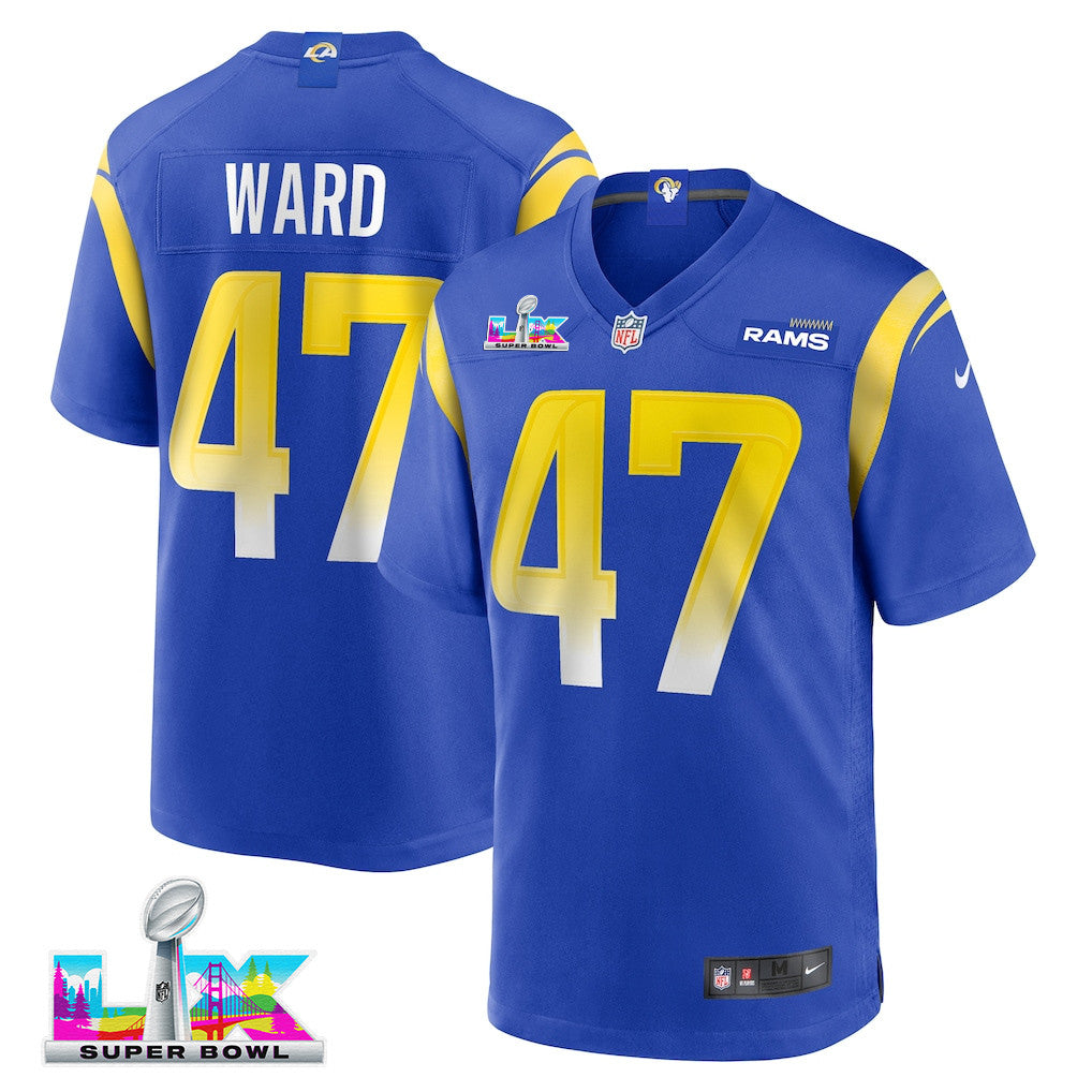 Alex Ward 47 Los Angeles Rams 2026 Super Bowl LX - Royal Game Player Jersey