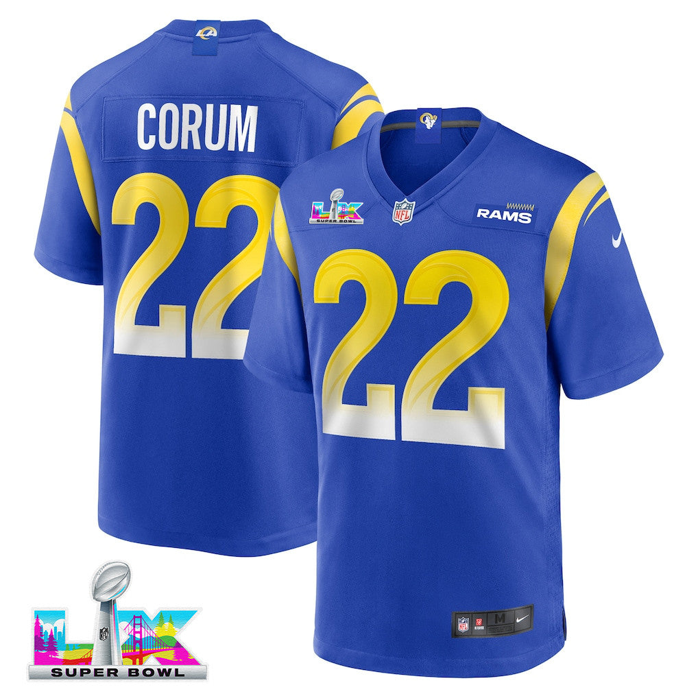 Blake Corum 22 Los Angeles Rams 2026 Super Bowl LX - Royal Game Player Jersey