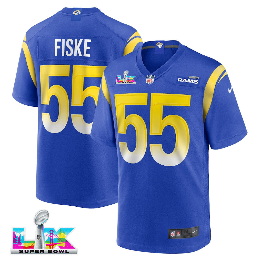 Braden Fiske 55 Los Angeles Rams 2026 Super Bowl LX - Royal Game Player Jersey