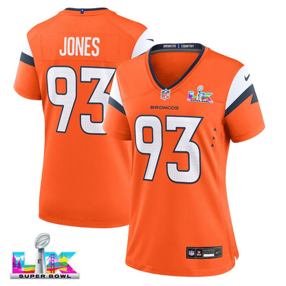 D.J. Jones 93 Women's Denver Broncos 2026 Super Bowl LX - Orange Game Jersey