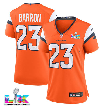 Jahdae Barron 23 Women's Denver Broncos 2026 Super Bowl LX - Orange Game Jersey