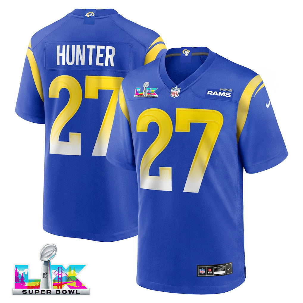 Jarquez Hunter 27 Los Angeles Rams 2026 Super Bowl LX - Royal Game Player Jersey
