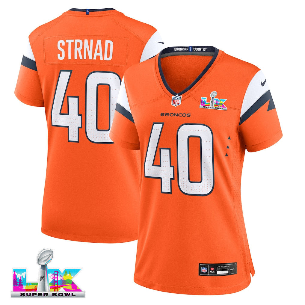 Justin Strnad 40 Women's Denver Broncos 2026 Super Bowl LX - Orange Game Jersey