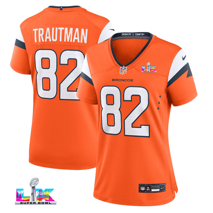 Adam Trautman 82 Women's Denver Broncos 2026 Super Bowl LX - Orange Game Jersey