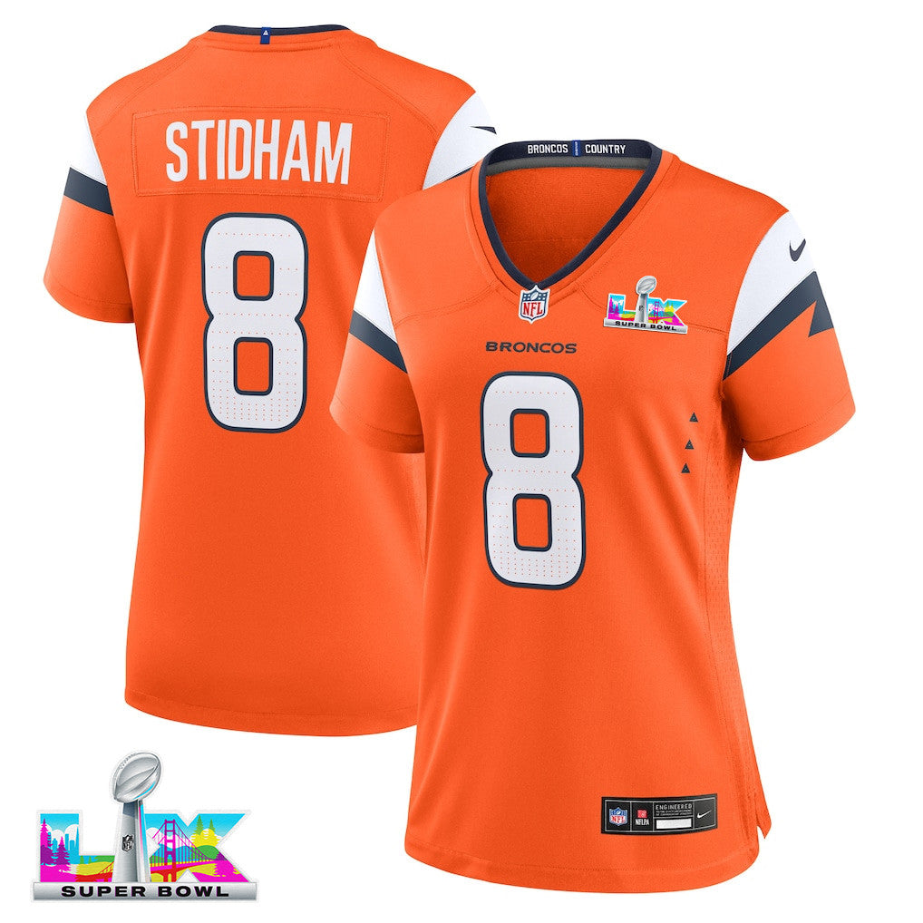 Jarrett Stidham 8 Women's Denver Broncos 2026 Super Bowl LX - Orange Game Jersey