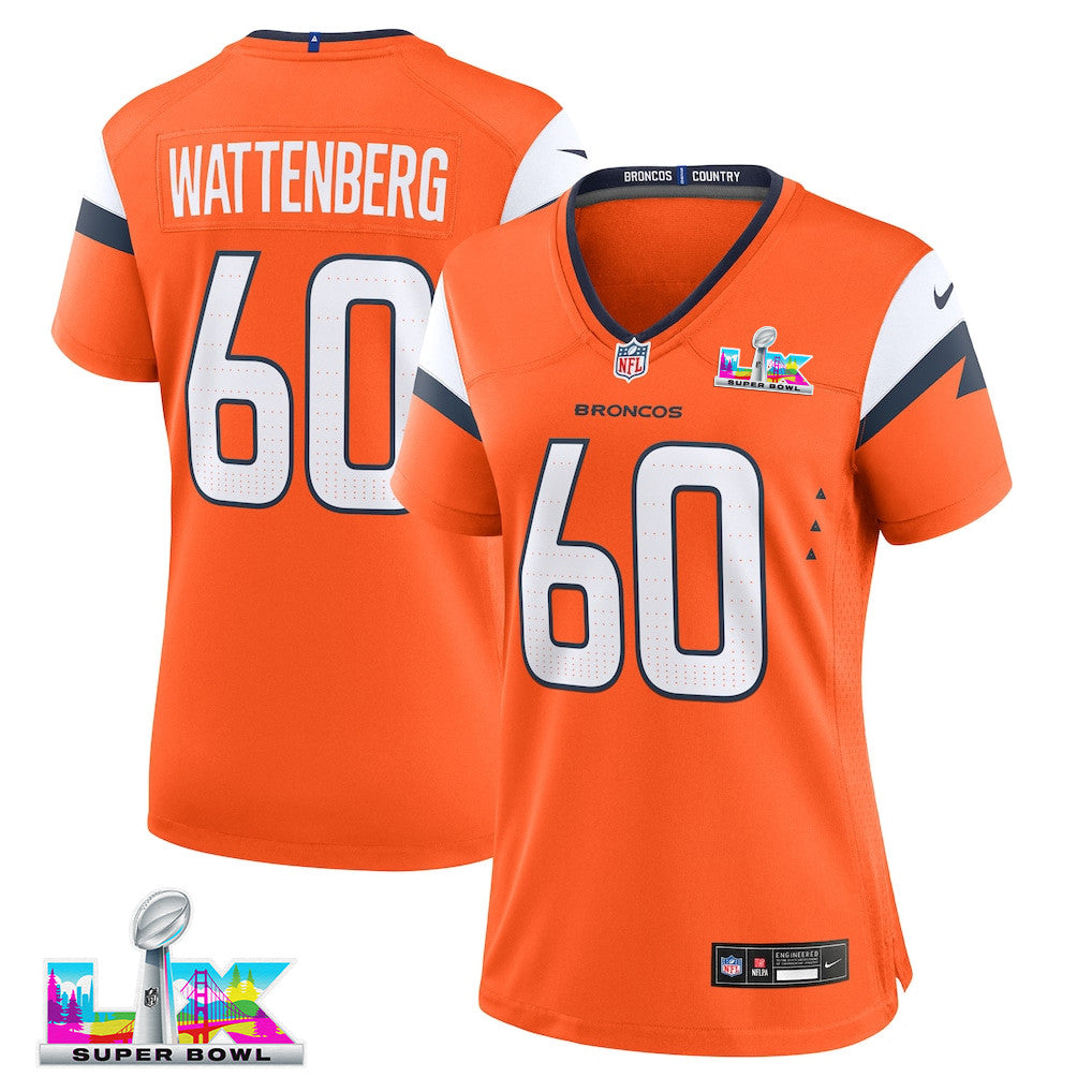 Luke Wattenberg 60 Women's Denver Broncos 2026 Super Bowl LX - Orange Game Jersey