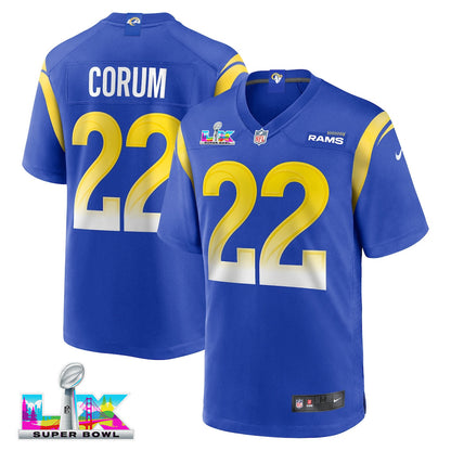 Blake Corum 22 Los Angeles Rams 2026 Super Bowl LX - Royal Game Player Jersey