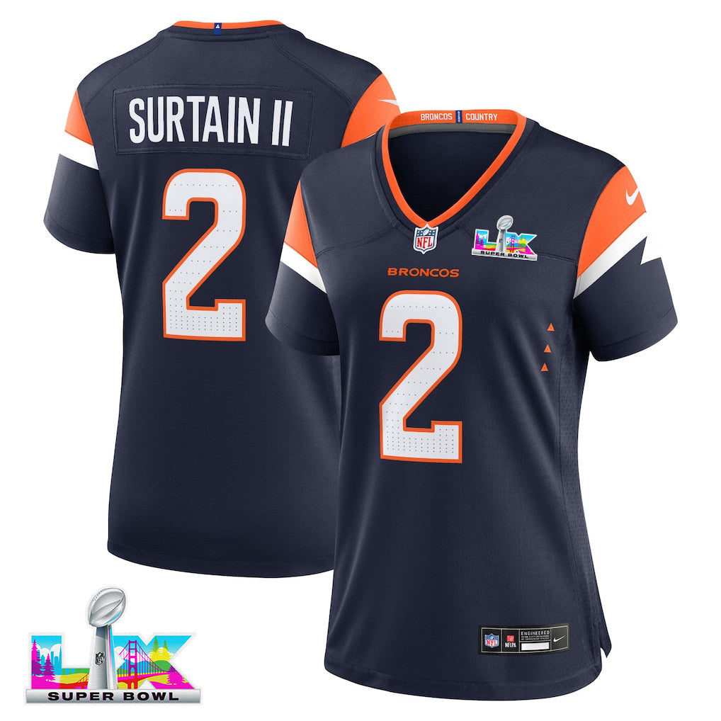 Patrick Surtain II 2 Women's Denver Broncos 2026 Super Bowl LX - Navy Mile High Jersey