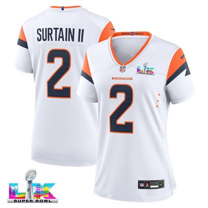 Patrick Surtain II 2 Women's Denver Broncos 2026 Super Bowl LX - White Mile High Jersey