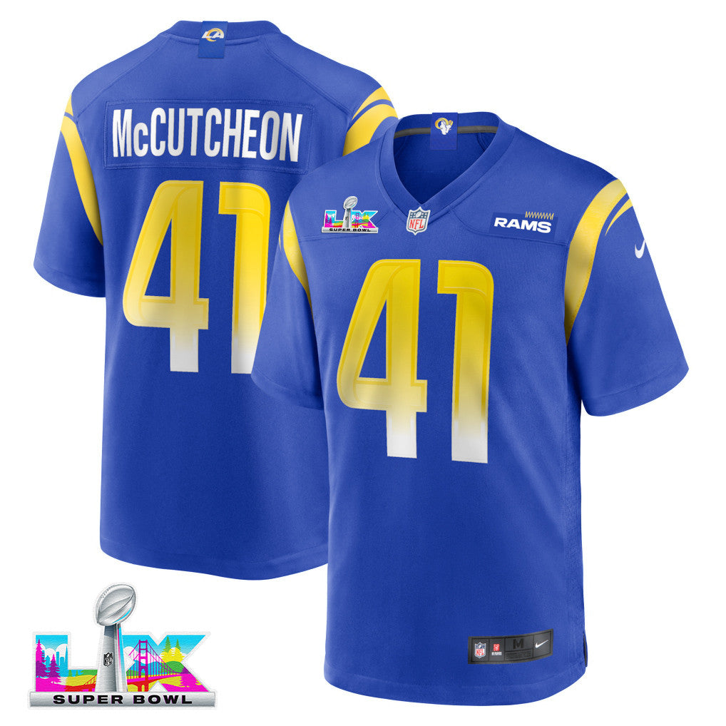 Cameron McCutcheon 41 Los Angeles Rams 2026 Super Bowl LX - Royal Game Player Jersey