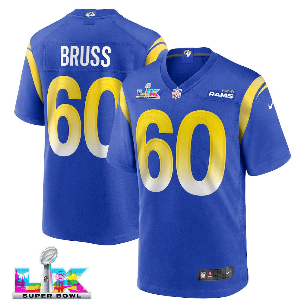 Logan Bruss 60 Los Angeles Rams 2026 Super Bowl LX - Royal Game Player Jersey