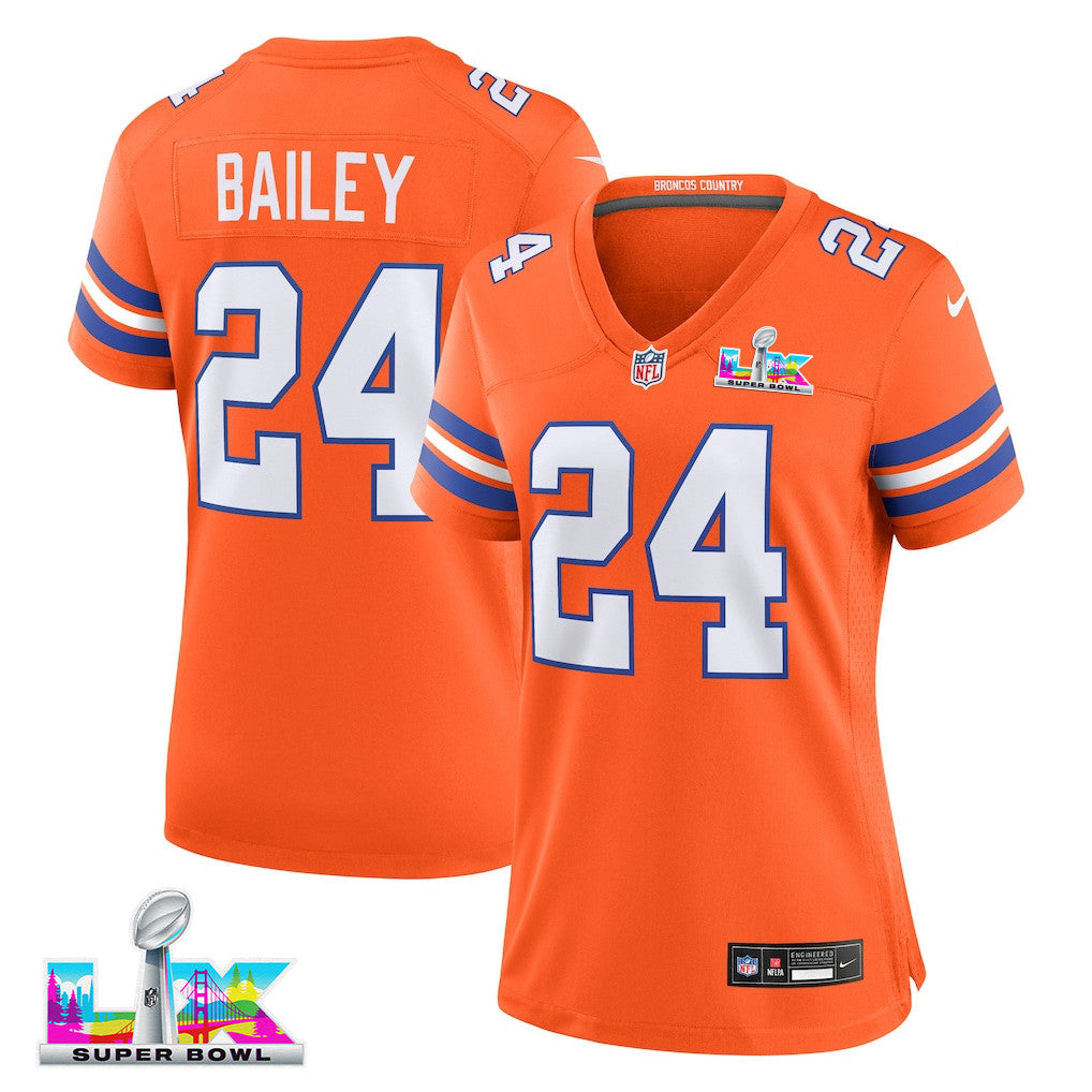 Champ Bailey 24 Women's Denver Broncos 2026 Super Bowl LX - Orange Orange 1977 Throwback Jersey